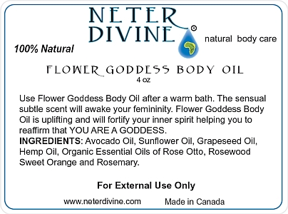Flower Goddess Body Oil label