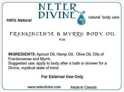 Frankincense and Myrrh Body Oil label
